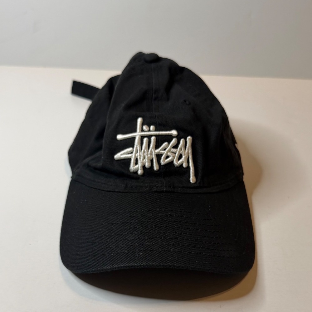 Stussy Authentic Caps 9TWENTY Strapback Hat Black White Embroidered Logo OSFM